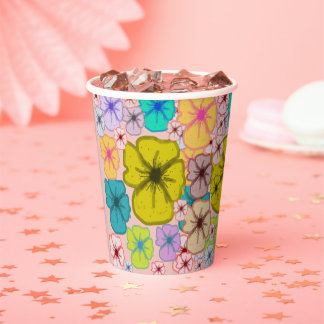 Vibrant Hand Drawn Pastel Flowers Party Paper Cups