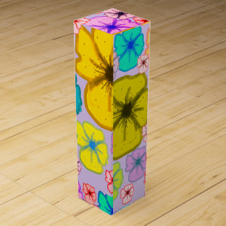 Vibrant Hand Drawn Pastel Flowers Wine Bottle Box