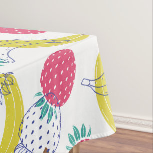 Vibrant hand drawn Strawberries & Bananas Tablecloth