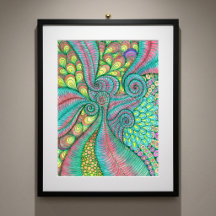 Vibrant Hand-Drawn Teal Pink Swirl Abstract Art