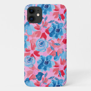 Vibrant Hand Painted Floral in Red Blue and Pink iPhone 11 Case
