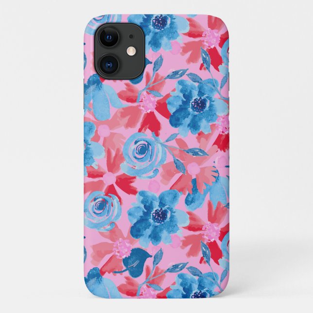 Vibrant Hand Painted Floral in Red Blue and Pink Case-Mate iPhone Case (Back)