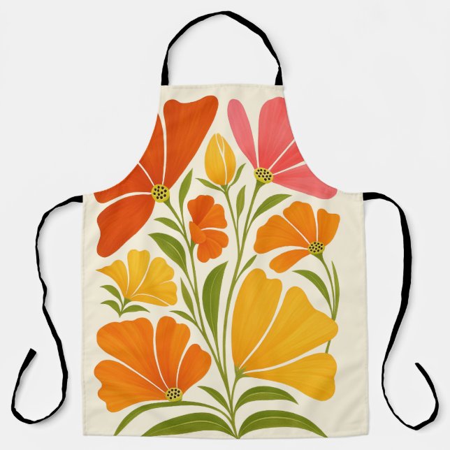  Vibrant Hand-Painted Wildflowers Art Apron (Front)