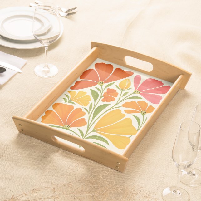  Vibrant Hand-Painted Wildflowers Art Serving Tray (Front)