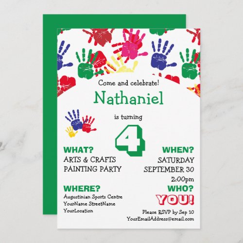 Vibrant Handprints Kids Birthday Party Invitation