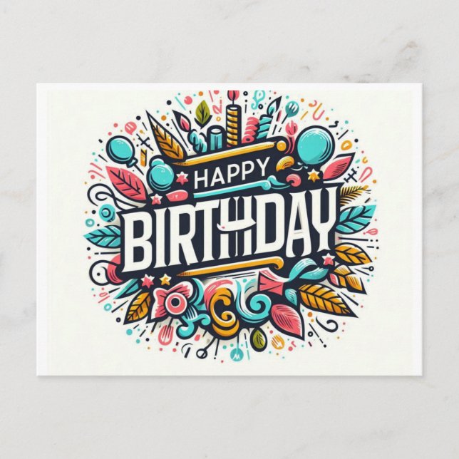 Vibrant Happy Birthday Art - Whimsical Celebration Postcard (Front)