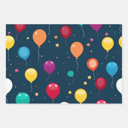 Vibrant Happy Birthday Balloons Pattern Wrapping Paper Sheets