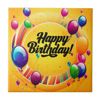 Vibrant Happy Birthday Ceramic Tile