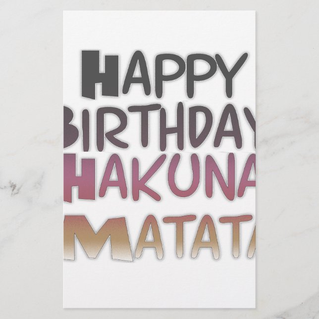 Vibrant Happy Birthday Hakuna Matata Design Stationery (Front)