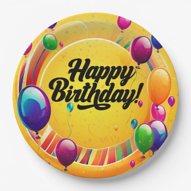 Vibrant Happy Birthday Paper Plates (Front)