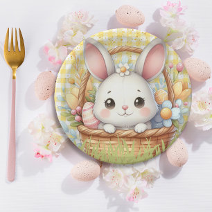 Vibrant Happy Easter in a Yellow background Paper Plates