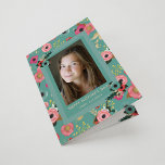 Vibrant | Happy Mother's Day Teal Floral and Photo Card<br><div class="desc">This modern and bold mother's day greeting card features a trendy,  bright teal background with colorful flowers and your favorite personal photo. Floral art via www.createthecut.com.</div>