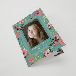 Vibrant | Happy Mother&#39;s Day Teal Floral and Photo Card