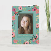 Vibrant | Happy Mother's Day Teal Floral and Photo Card (Front)