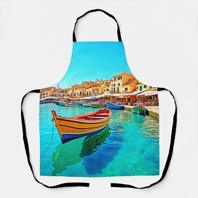 Vibrant Harbor: Mediterranean Bliss Apron (Front)