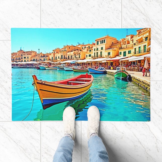 Vibrant Harbor: Mediterranean Bliss Doormat (Indoor)