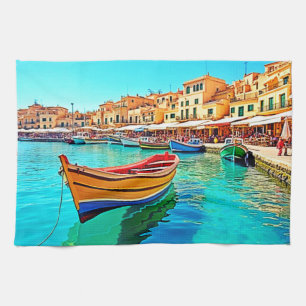 Vibrant Harbor: Mediterranean Bliss Kitchen Towel