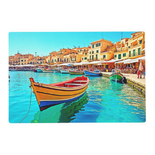 Vibrant Harbor: Mediterranean Bliss Placemat
