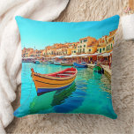 Vibrant Harbor: Mediterranean Bliss Throw Pillow