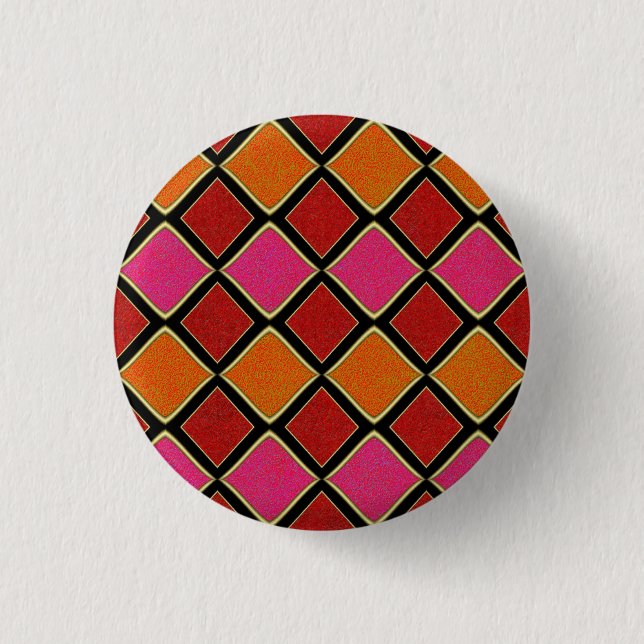 Vibrant Harlequin Diamond Pattern in Red, Orange,  Button (Front)