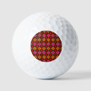 Vibrant Harlequin Diamond Pattern in Red, Orange, Golf Balls