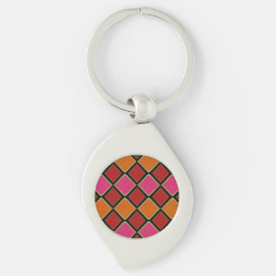 Vibrant Harlequin Diamond Pattern in Red, Orange, Keychain