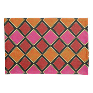 Vibrant Harlequin Diamond Pattern in Red, Orange, Pillow Case