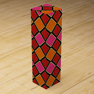 Vibrant Harlequin Diamond Pattern in Red, Orange, Wine Box