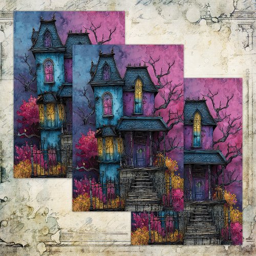 VIBRANT HAUNTED HOUSE DECOUPAGE TISSUE PAPER