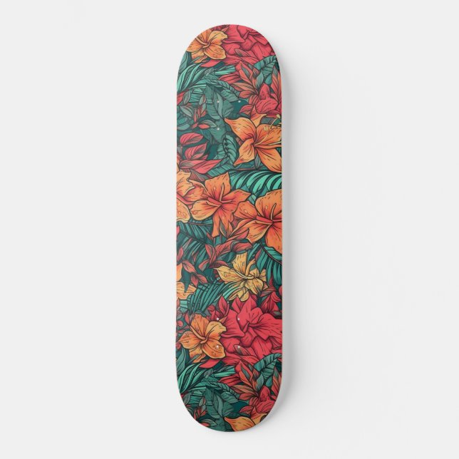 Vibrant Hawaiian Flower Pattern     Skateboard (Front)