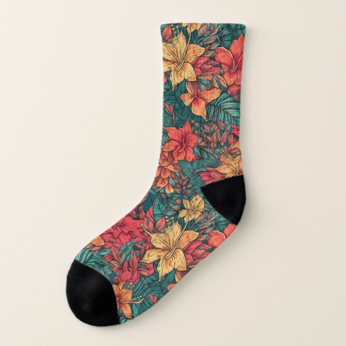 Vibrant Hawaiian Flower Pattern     Socks