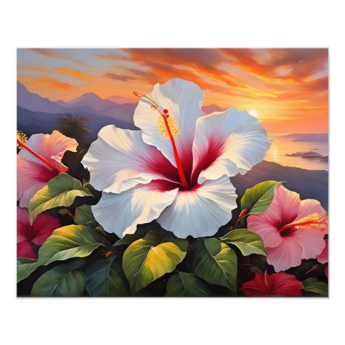 Vibrant Hawaiian Hibiscus Flowers at Sunset Photo Print