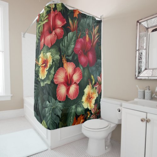 Vibrant Hawaiian Hibiscus Tropical Flowers Shower Curtain