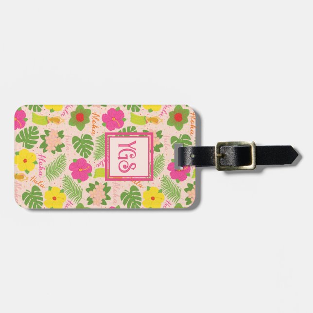Vibrant Hawaiian Hula Dancer Travel Monogram Luggage Tag (Front Horizontal)