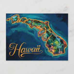 "Vibrant Hawaiian Paradise Map Art Postcard