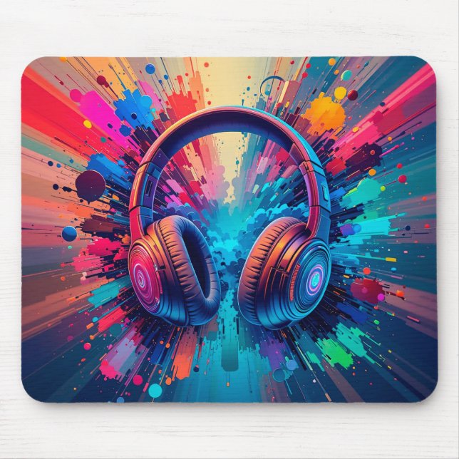 Vibrant Headphones Against Splash of Colorful Pain Mouse Pad (Front)