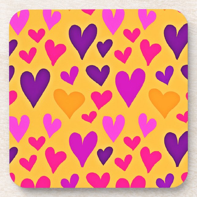Vibrant Heart Bliss: Love Pattern Beverage Coaster (Front)