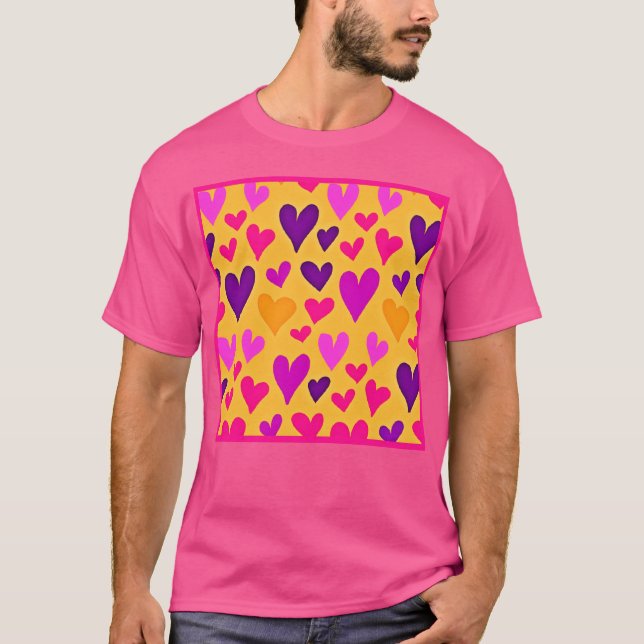 Vibrant Heart Bliss: Love Pattern T-Shirt (Front)