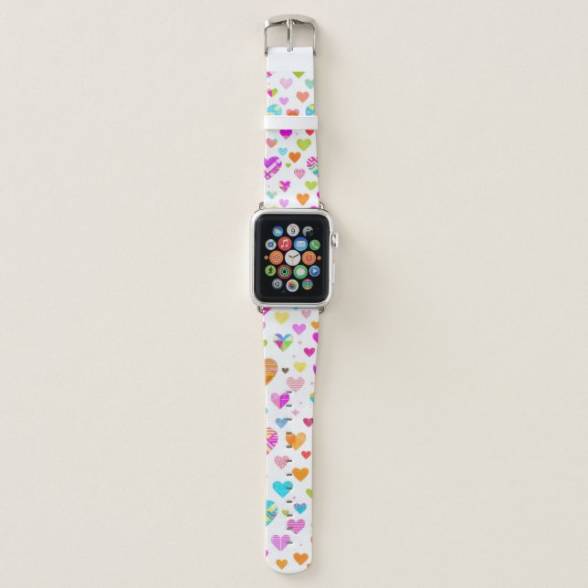 Vibrant Heart Pattern with Geometric Designs Apple Watch Band (Front)