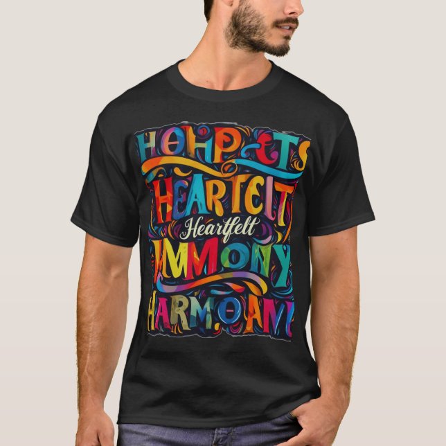 Vibrant Heartfelt Harmony Typography Art Tee (Front)