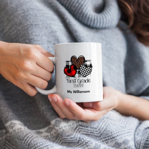 Vibrant Hearts Custom Name 1st Grade Teacher Mug