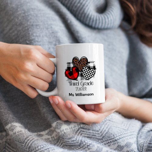 Vibrant Hearts Custom Name 3rd Grade Teacher Coffee Mug