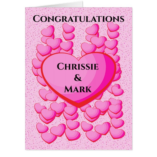 Vibrant Hearts in Shades of Pink Polka Dots Love Card (Front)