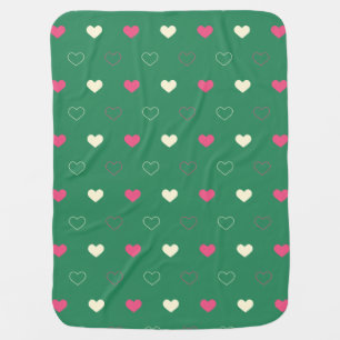 Vibrant Hearts on Green: Pink & Cream Contrast Baby Blanket