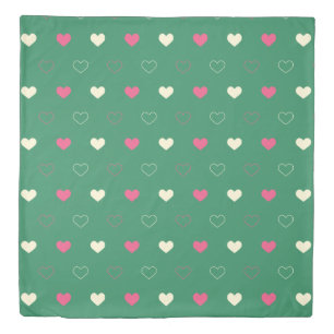 Vibrant Hearts on Green: Pink & Cream Contrast Duvet Cover