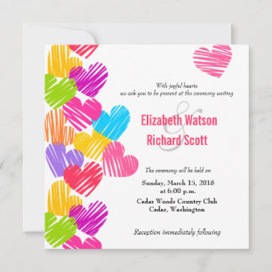 Vibrant hearts wedding invitation