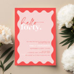 Vibrant Hello Forty 40th Birthday Party Invitation<br><div class="desc">This vibrant 40th birthday party invitation is perfect for a modern birthday party. The simple design features contemporary hello script text in white colour on vibrant peach background with wavy border. Customisable in any colour. Keep the design minimal and elegant, as is, or personalise it by adding your own graphics...</div>