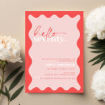 Vibrant Hello Seventy 70th Birthday Party Invitation<br><div class="desc">This vibrant 70th birthday party invitation is perfect for a modern birthday party. The simple design features contemporary hello script text in white colour on vibrant peach background with wavy border. Customisable in any colour. Keep the design minimal and elegant, as is, or personalise it by adding your own graphics...</div>