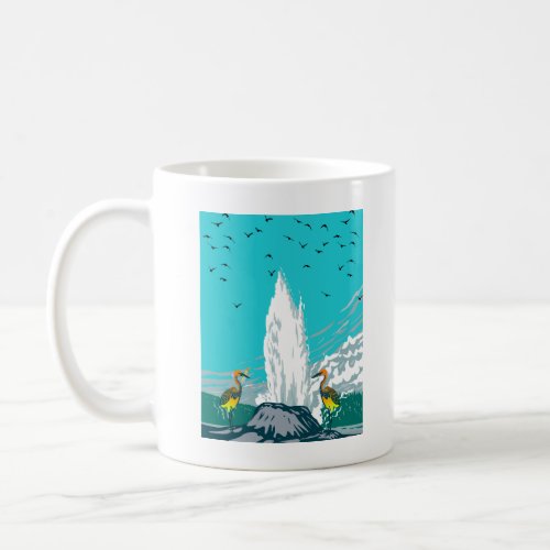 Vibrant Herons and Geyser Scene Mug  Nature_Inspi
