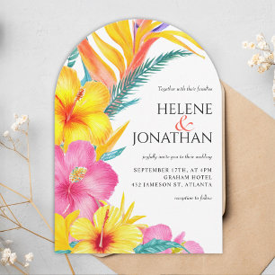 Vibrant Hibiscus Floral Elegant Tropical Wedding Invitation